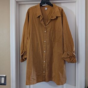 NWT Old Navy Mustard Yellow And White Pinstripe Button-Up Tunic